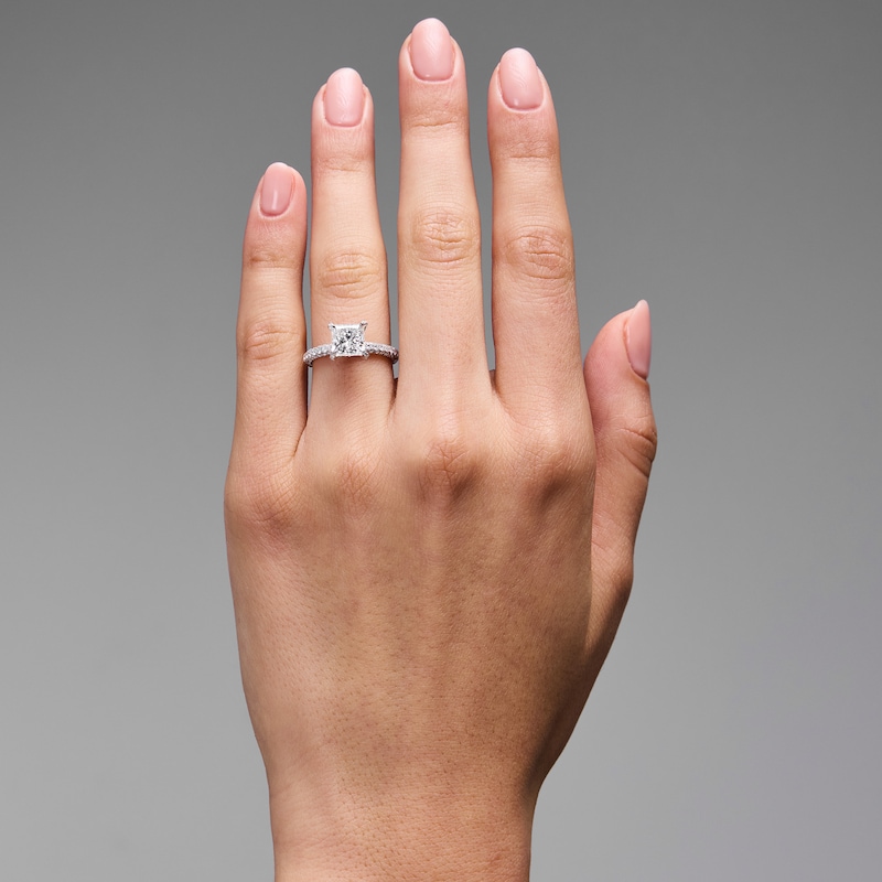Main Image 2 of Grand Firework 3 CT. T.W. Princess-Cut Certified Lab-Grown Diamond Engagement Ring in 14K White Gold (F/VS2)