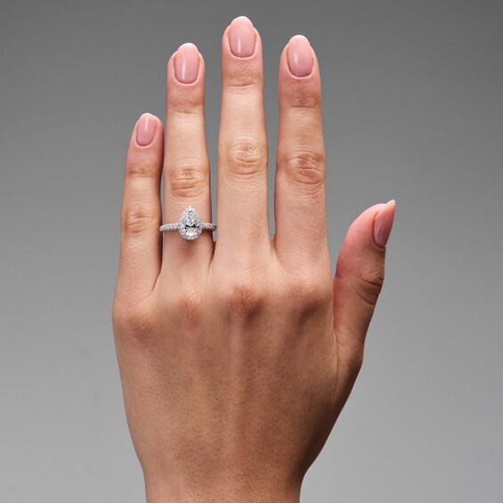 Grand Firework 2-5/8 CT. T.w. Pear-Shaped Certified Lab-Grown Diamond Frame Engagement Ring in 14K White Gold (F/Vs2