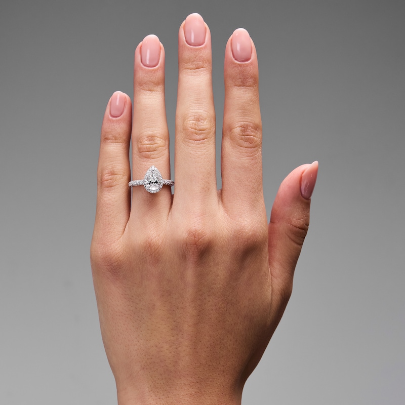 Main Image 2 of Grand Firework 2-5/8 CT. T.W. Pear-Shaped Certified Lab-Grown Diamond Frame Engagement Ring in 14K White Gold (F/VS2