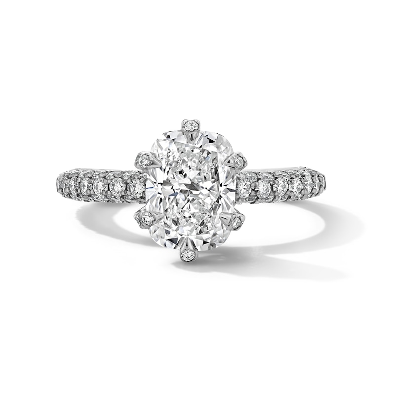 Main Image 1 of Grand Firework 3 CT. T.W. Cushion-Cut Certified Lab-Grown Diamond Engagement Ring in 14K White Gold (F/VS2)