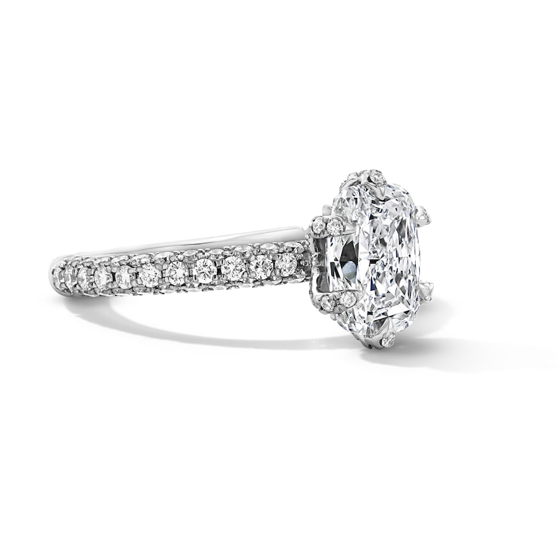 Main Image 4 of Grand Firework 3 CT. T.W. Cushion-Cut Certified Lab-Grown Diamond Engagement Ring in 14K White Gold (F/VS2)