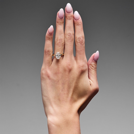 3-1/4 CT. T.w. Oval Certified Lab-Grown Diamond Hidden Double Frame Engagement Ring in 14K Gold (F/Vs2)