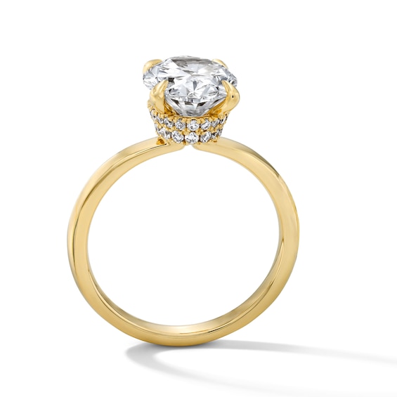 3-1/4 CT. T.w. Oval Certified Lab-Grown Diamond Hidden Double Frame Engagement Ring in 14K Gold (F/Vs2)