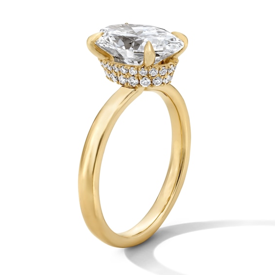 3-1/4 CT. T.w. Oval Certified Lab-Grown Diamond Hidden Double Frame Engagement Ring in 14K Gold (F/Vs2)