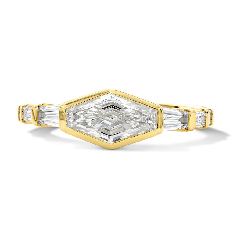 Main Image 1 of 1-3/8 CT. T.W. Elongated Hexagon-Cut Certified Lab-Grown Diamond Engagement Ring in 14K Gold (F/VS2)