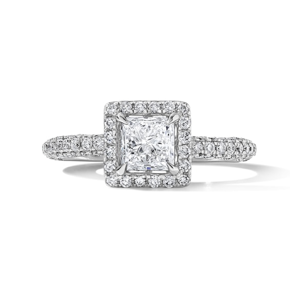 Grand Firework 1-1/2 CT. T.w. Princess-Cut Certified Lab-Grown Diamond Frame Engagement Ring in 14K White Gold (F/Vs2)