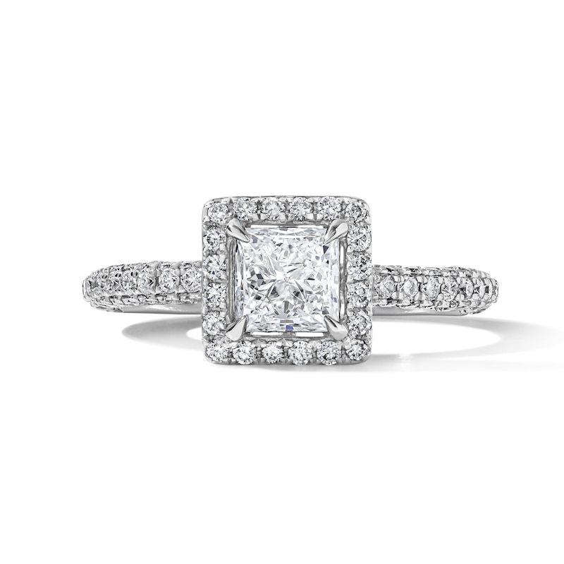 Main Image 1 of Grand Firework 1-1/2 CT. T.W. Princess-Cut Certified Lab-Grown Diamond Frame Engagement Ring in 14K White Gold (F/VS2)