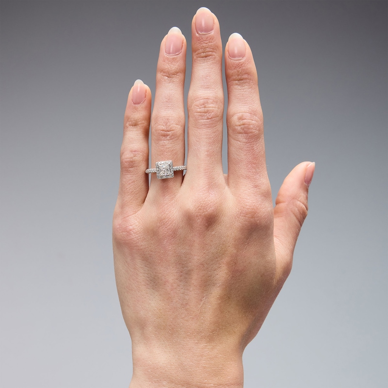 Main Image 2 of Grand Firework 1-1/2 CT. T.W. Princess-Cut Certified Lab-Grown Diamond Frame Engagement Ring in 14K White Gold (F/VS2)