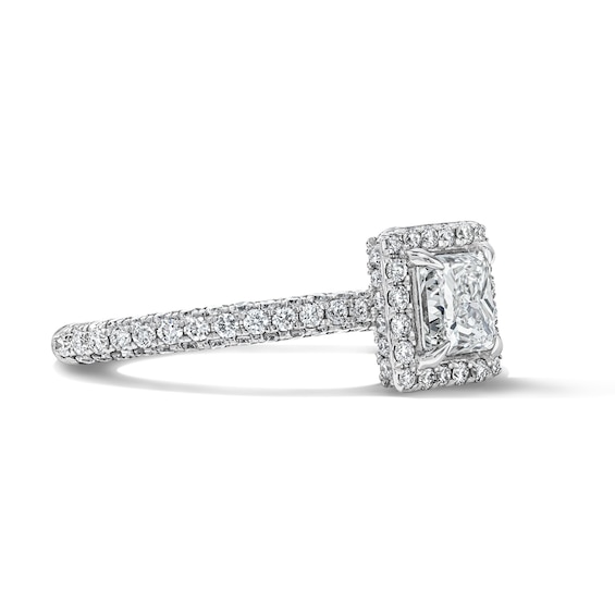 Grand Firework 1-1/2 CT. T.w. Princess-Cut Certified Lab-Grown Diamond Frame Engagement Ring in 14K White Gold (F/Vs2)