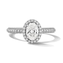 Grand Firework 1-1/2 CT. T.W. Oval Certified Lab-Grown Diamond Frame Engagement Ring in 14K White Gold (F/VS2)