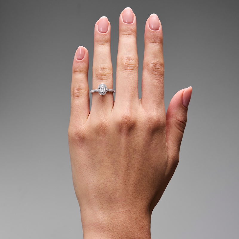 Main Image 2 of Grand Firework 1-1/2 CT. T.W. Oval Certified Lab-Grown Diamond Frame Engagement Ring in 14K White Gold (F/VS2)