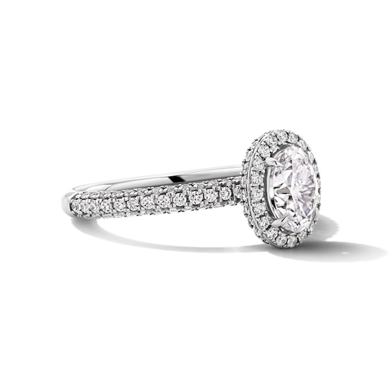 Grand Firework 1-1/2 CT. T.w. Oval Certified Lab-Grown Diamond Frame Engagement Ring in 14K White Gold (F/Vs2)