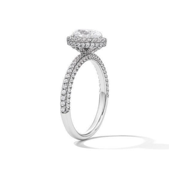 Grand Firework 1-1/2 CT. T.w. Oval Certified Lab-Grown Diamond Frame Engagement Ring in 14K White Gold (F/Vs2)