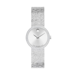 Ladies' Movado Museum Velura Stainless Steel Watch with Lab-Grown Diamond Bezel (Model: 0607933)