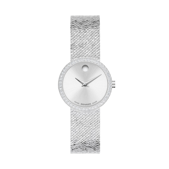 Ladies' Movado Museum Velura Stainless Steel Watch with Lab-Grown Diamond Bezel (Model: 0607933)