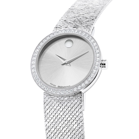 Ladies' Movado Museum Velura Stainless Steel Watch with Lab-Grown Diamond Bezel (Model: 0607933)