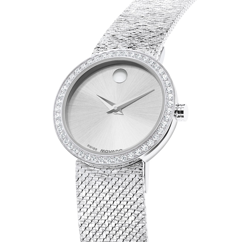 Main Image 2 of Ladies' Movado Museum Velura Stainless Steel Watch with Lab-Grown Diamond Bezel (Model: 0607933)