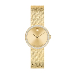 Ladies' Movado Gold-Tone PVD Stainless Steel Watch with Lab-Grown Diamond Bezel (Model: 0607934)
