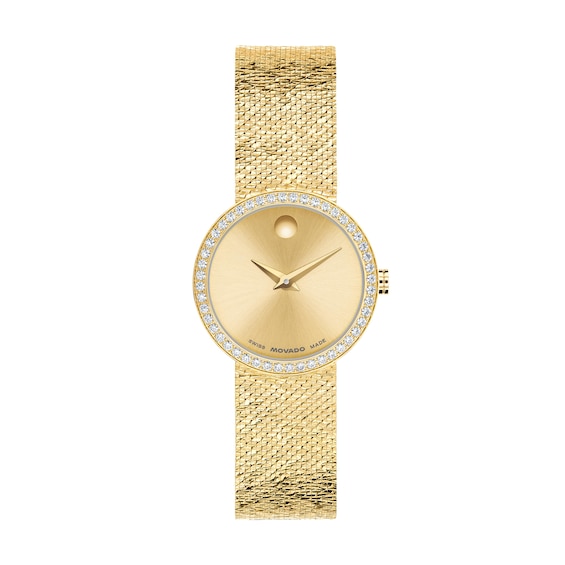 Ladies' Movado Gold-Tone PVD Stainless Steel Watch with Lab-Grown Diamond Bezel (Model: 0607934)