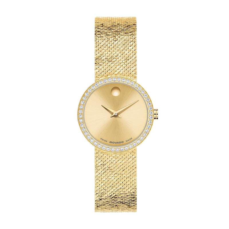 Main Image 1 of Ladies' Movado Gold-Tone PVD Stainless Steel Watch with Lab-Grown Diamond Bezel (Model: 0607934)