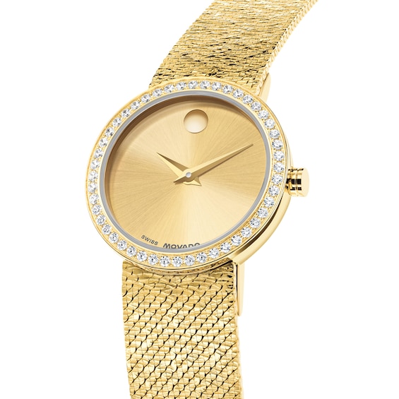 Ladies' Movado Gold-Tone PVD Stainless Steel Watch with Lab-Grown Diamond Bezel (Model: 0607934)