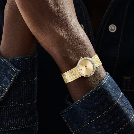 Ladies' Movado Gold-Tone PVD Stainless Steel Watch with Lab-Grown Diamond Bezel (Model: 0607934)