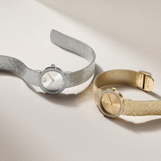 Ladies' Movado Gold-Tone PVD Stainless Steel Watch with Lab-Grown Diamond Bezel (Model: 0607934)