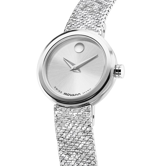 Ladies' Movado Museum Velura Mini Stainless Steel Watch with Silver-Tone Dial (Model: 0607855)