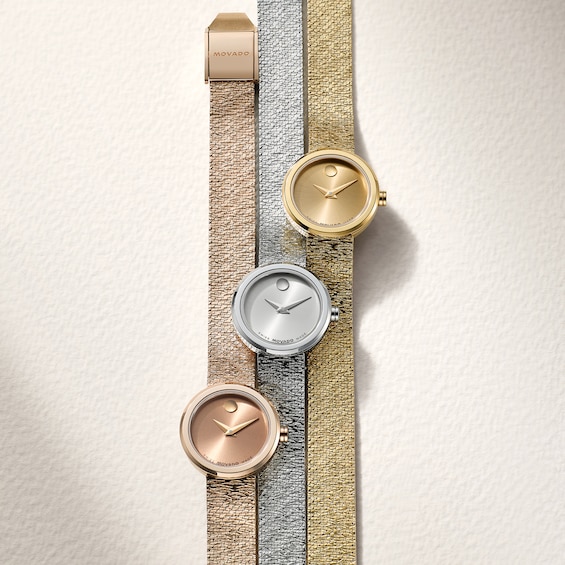 Ladies' Movado Museum Velura Mini Stainless Steel Watch with Silver-Tone Dial (Model: 0607855)