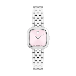 Ladies' Movado Museum Mini Cushion Stainless Steel Watch with Pink Dial (Model: 0608092)