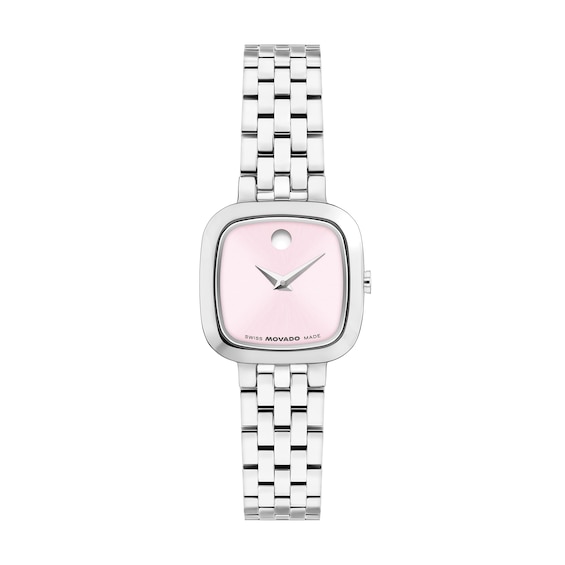 Ladies' Movado Museum Mini Cushion Stainless Steel Watch with Pink Dial (Model: 0608092)