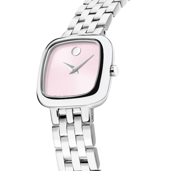 Ladies' Movado Museum Mini Cushion Stainless Steel Watch with Pink Dial (Model: 0608092)