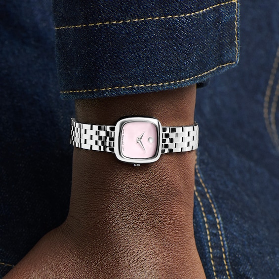 Ladies' Movado Museum Mini Cushion Stainless Steel Watch with Pink Dial (Model: 0608092)