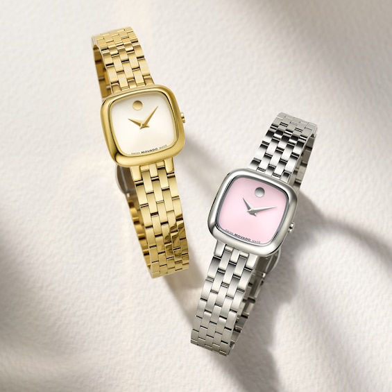 Ladies' Movado Museum Mini Cushion Stainless Steel Watch with Pink Dial (Model: 0608092)