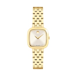 Ladies' Movado Museum Mini Cushion Gold-Tone PVD Stainless Steel Watch with Champagne Dial (Model: 0608095)