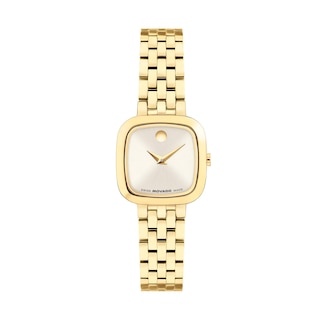 Ladies' Movado Museum Mini Cushion Gold-Tone PVD Stainless Steel Watch with Champagne Dial (Model: 0608095)