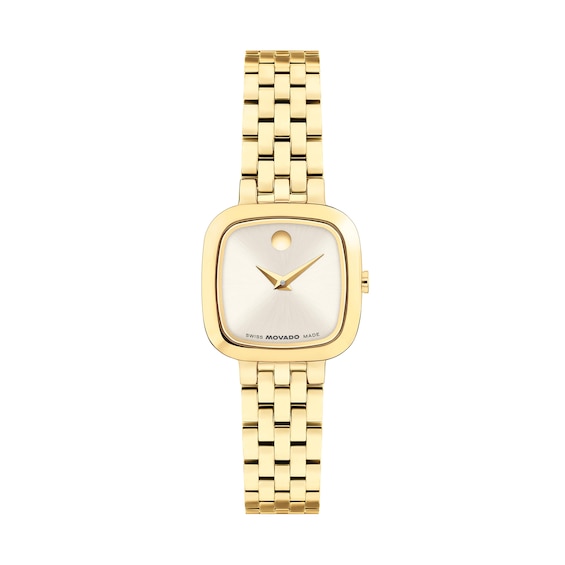 Ladies' Movado Museum Mini Cushion Gold-Tone PVD Stainless Steel Watch with Champagne Dial (Model: 0608095)