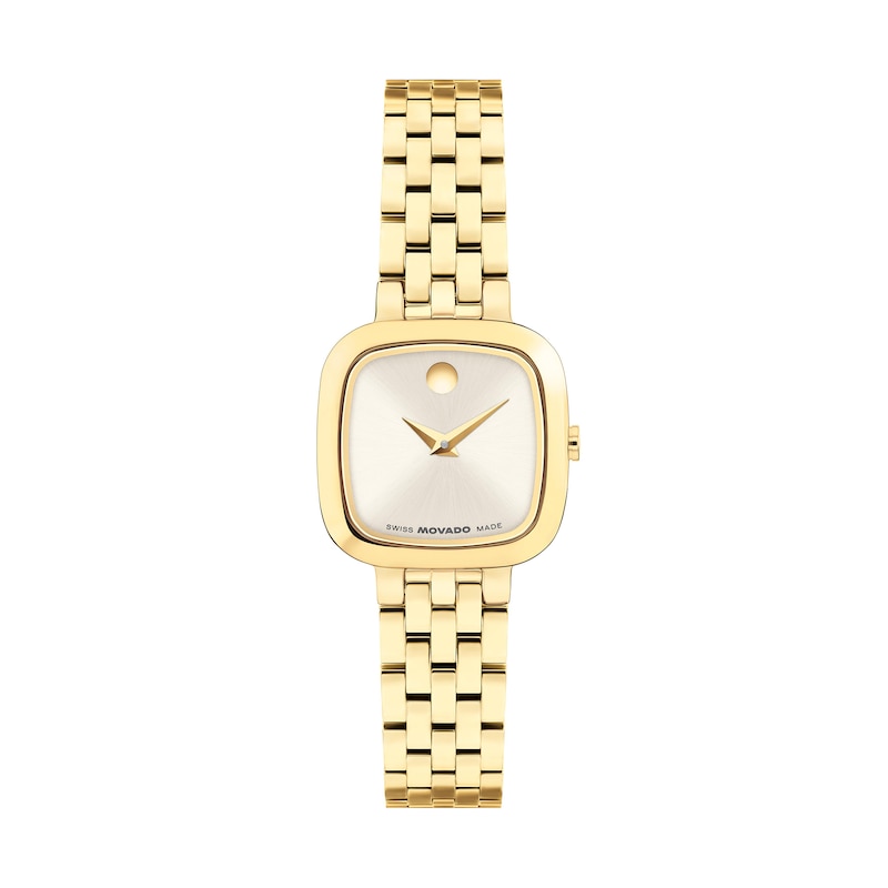 Main Image 1 of Ladies' Movado Museum Mini Cushion Gold-Tone PVD Stainless Steel Watch with Champagne Dial (Model: 0608095)