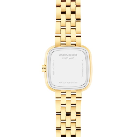 Ladies' Movado Museum Mini Cushion Gold-Tone PVD Stainless Steel Watch with Champagne Dial (Model: 0608095)