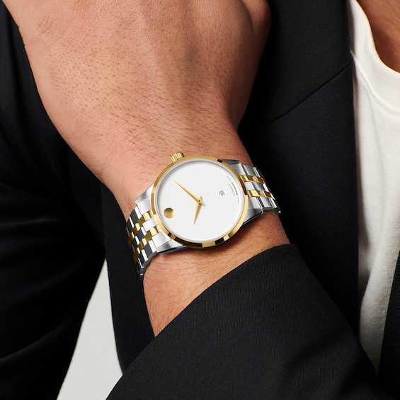 Men's Movado Museum Classic Two-Tone PVD Stainless Steel Automatic Watch with White Dial (Model: 0608129)