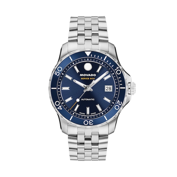 Men's Movado Series 800 Stainless Steel Automatic Watch with Blue Dial (Model: 2600197)
