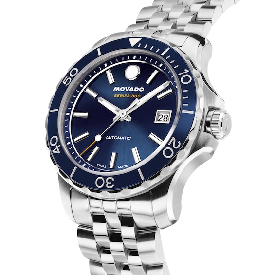 Men's Movado Series 800 Stainless Steel Automatic Watch with Blue Dial (Model: 2600197)