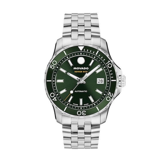Men's Movado Series 800 Stainless Steel Watch with Green Dial (Model: 2600198)