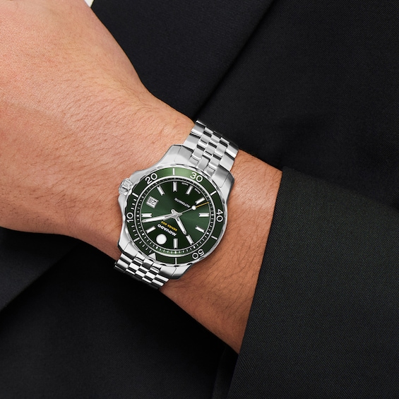 Men's Movado Series 800 Stainless Steel Watch with Green Dial (Model: 2600198)