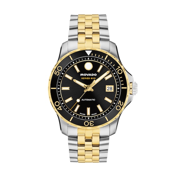 Men's Movado Series 800 Gold-Tone PVD and Stainless Steel Watch with Black Dial (Model: 2600199)