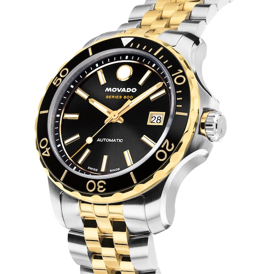 Men's Movado Series 800 Gold-Tone PVD and Stainless Steel Watch with Black Dial (Model: 2600199)