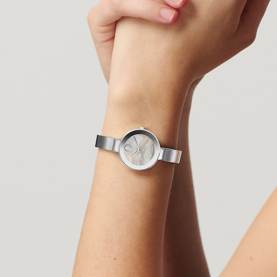 Ladies' Bold Bangle Stainless Steel Watch with Mother-of-Pearl Dial and Crystals (Model: 3601269)