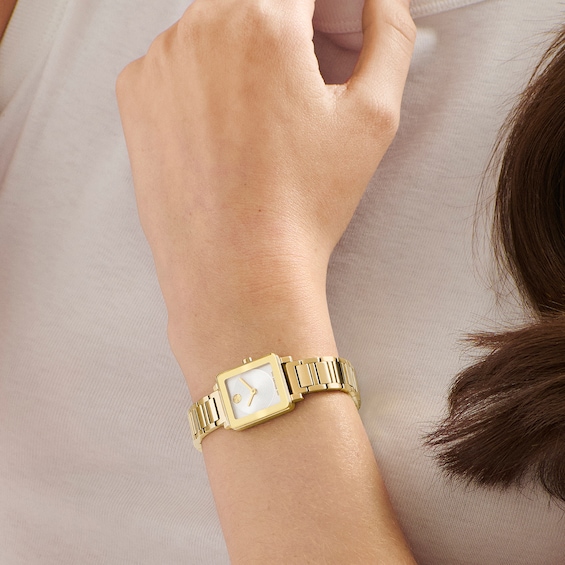 Ladies' Movado Bold® Evolution 2.0 Mini Gold-Tone IP Stainless Steel Watch with White Dial (Model: 3601328)