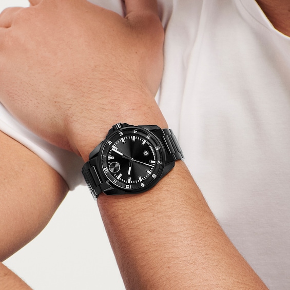 Men's Movado Bold® Verso S Black IP Stainless Steel Watch with Black Dial (Model: 3601285)