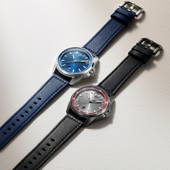 Men's Movado Bold Verso S Stainless Steel Watch with Blue Dial and Blue Leather Strap (Model: 3601389)